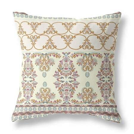 HOMEROOTS 18 in. Aqua Paisley Indoor & Outdoor Zipper Throw Pillow Off-White & Orange 411116